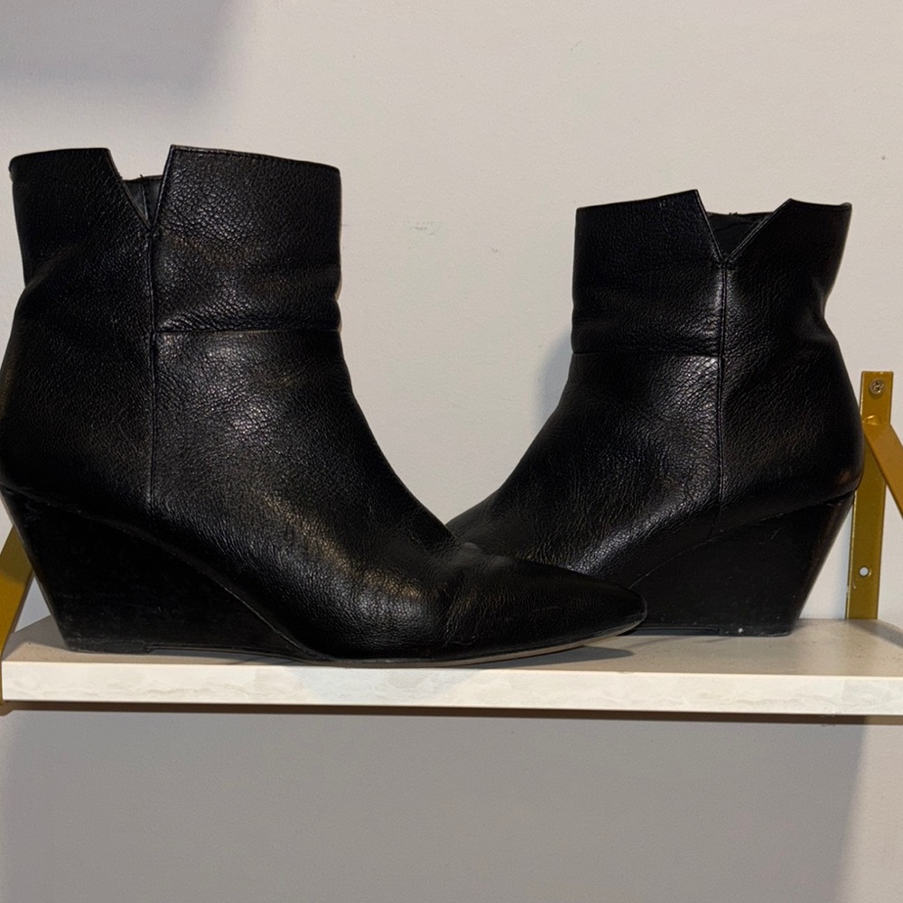 Franco Sarto Black Ankle Boots with Medium Wedge Heel
